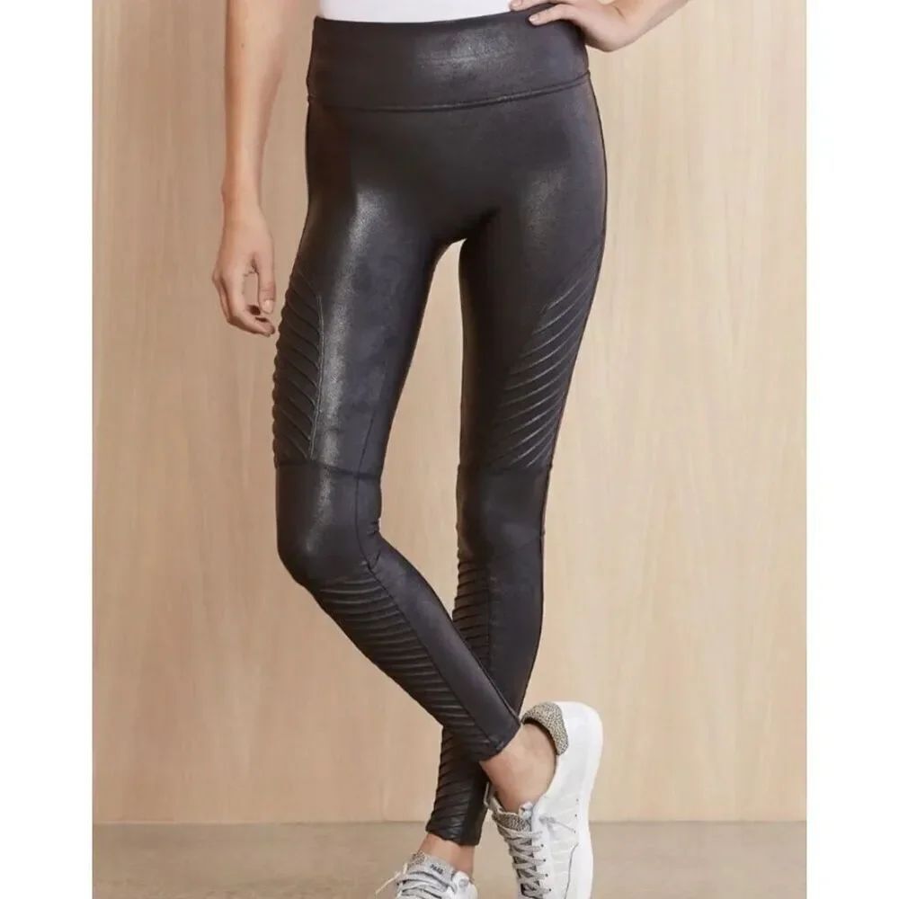 Spanx Moto Faux Leather Leggings in Black Medium